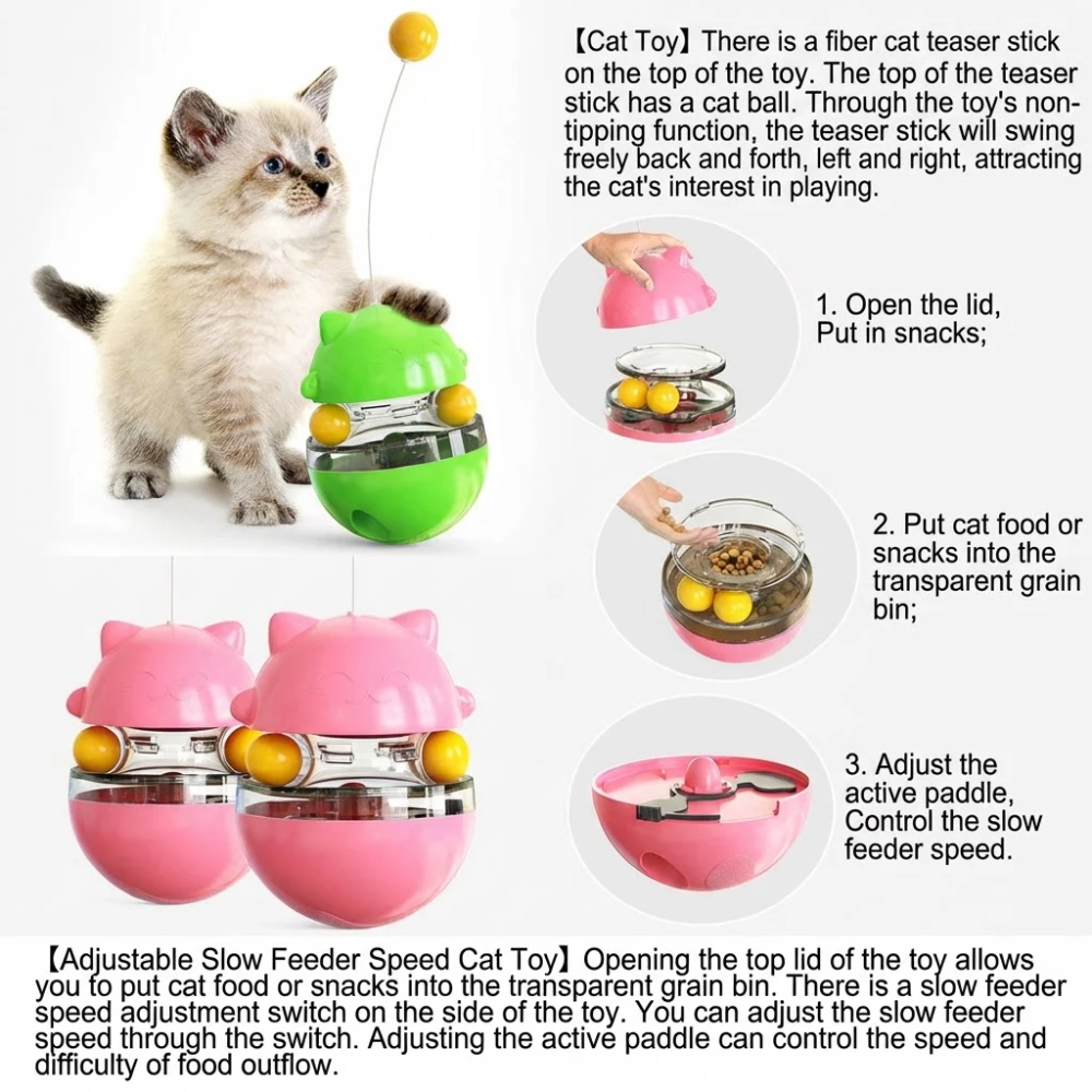 Non-Tipping Cat Toy with Slow Feeder & Dual Ball Track