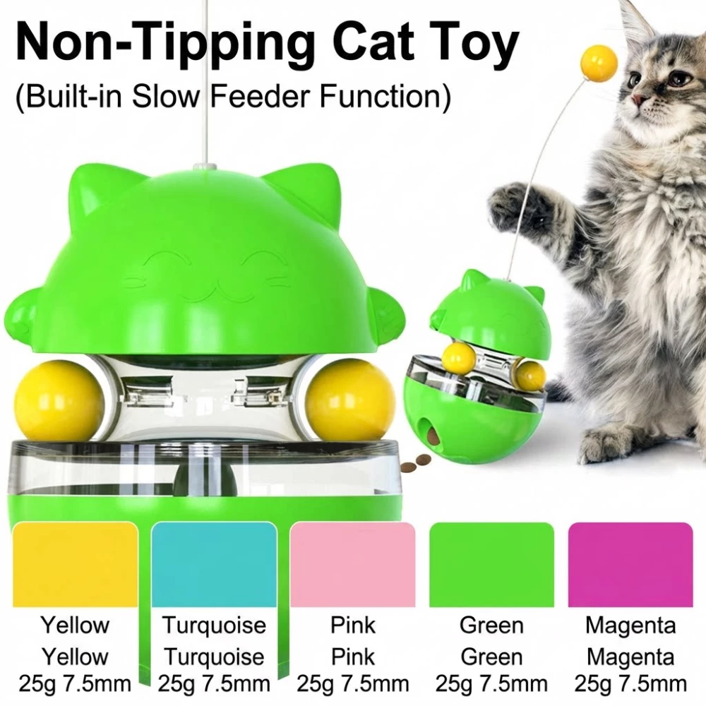 Non-Tipping Cat Toy with Slow Feeder & Dual Ball Track