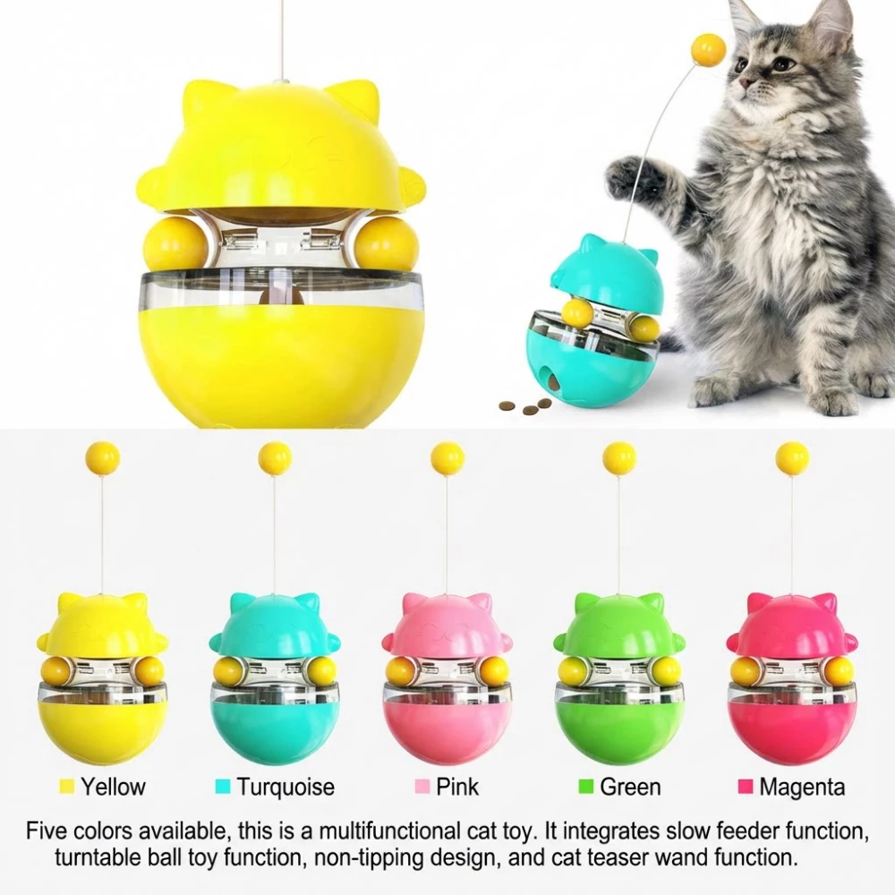 Non-Tipping Cat Toy with Slow Feeder & Dual Ball Track