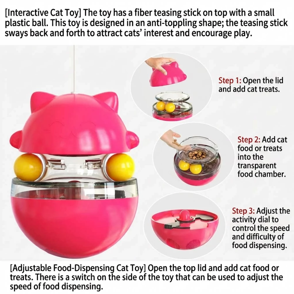 Non-Tipping Cat Toy with Slow Feeder & Dual Ball Track