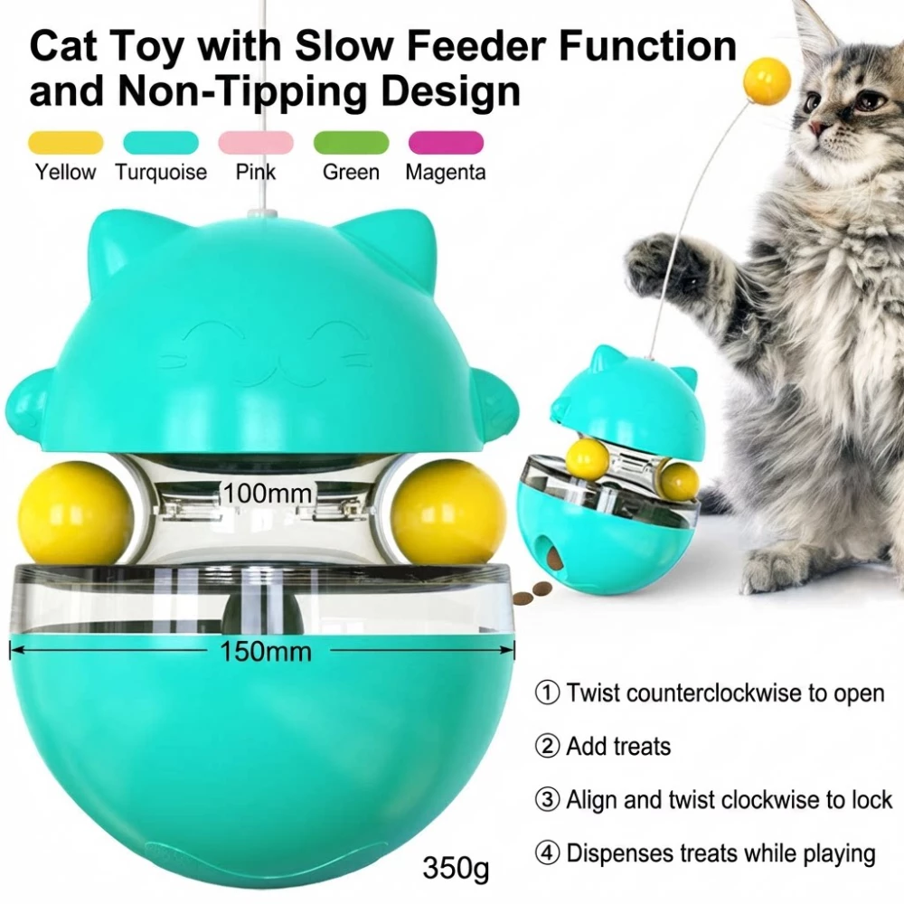 Non-Tipping Cat Toy with Slow Feeder & Dual Ball Track