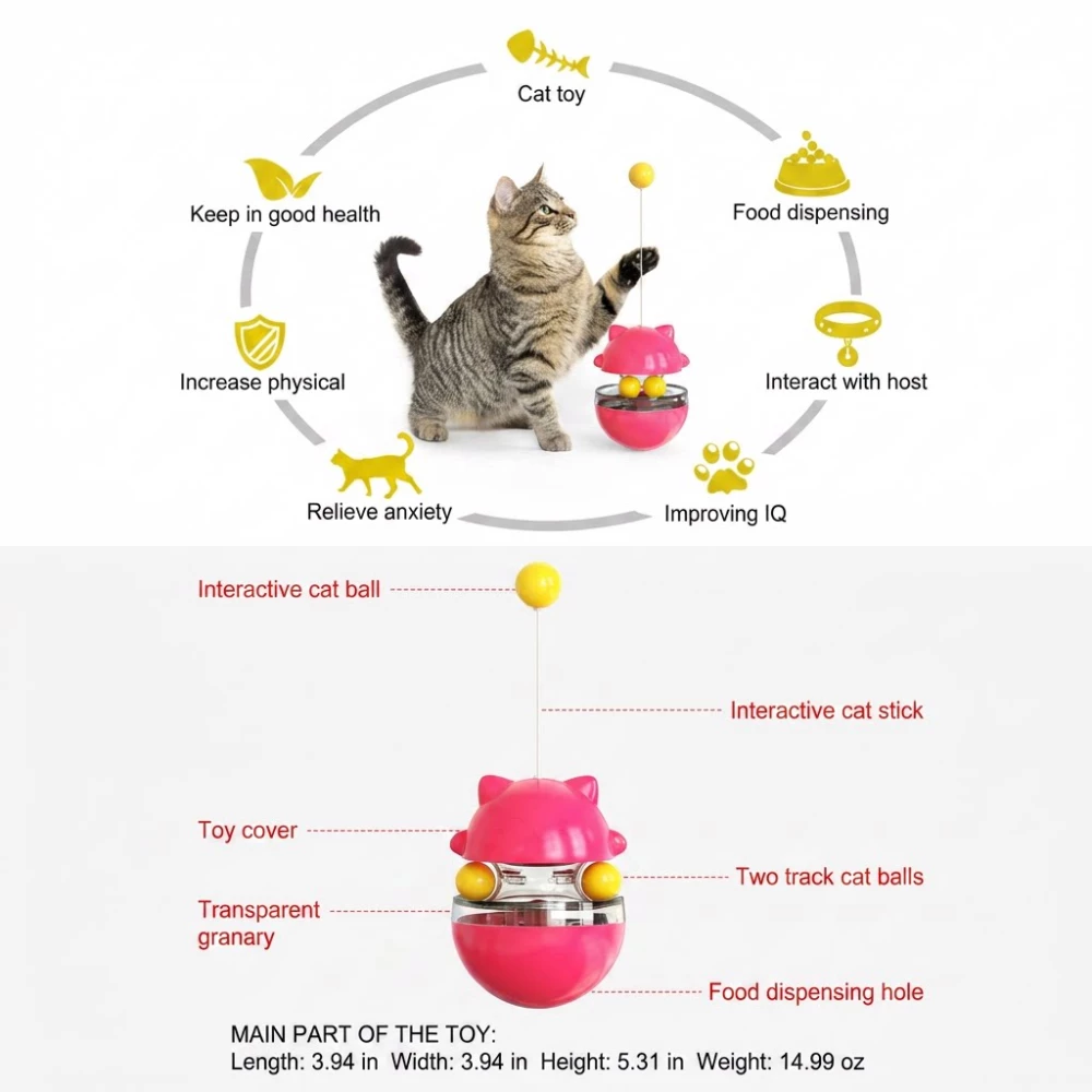 Non-Tipping Cat Toy with Slow Feeder & Dual Ball Track