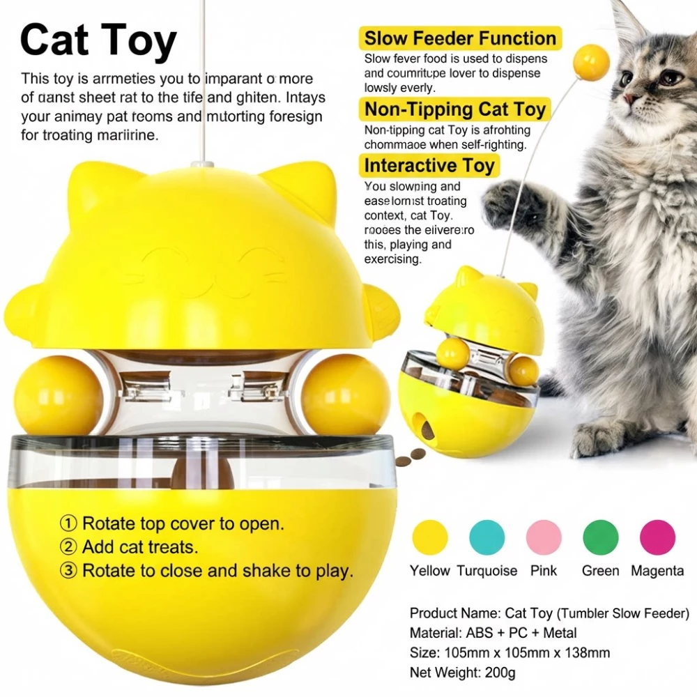 Non-Tipping Cat Toy with Slow Feeder & Dual Ball Track