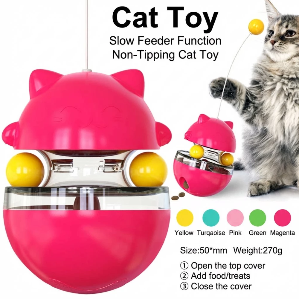 Non-Tipping Cat Toy with Slow Feeder & Dual Ball Track