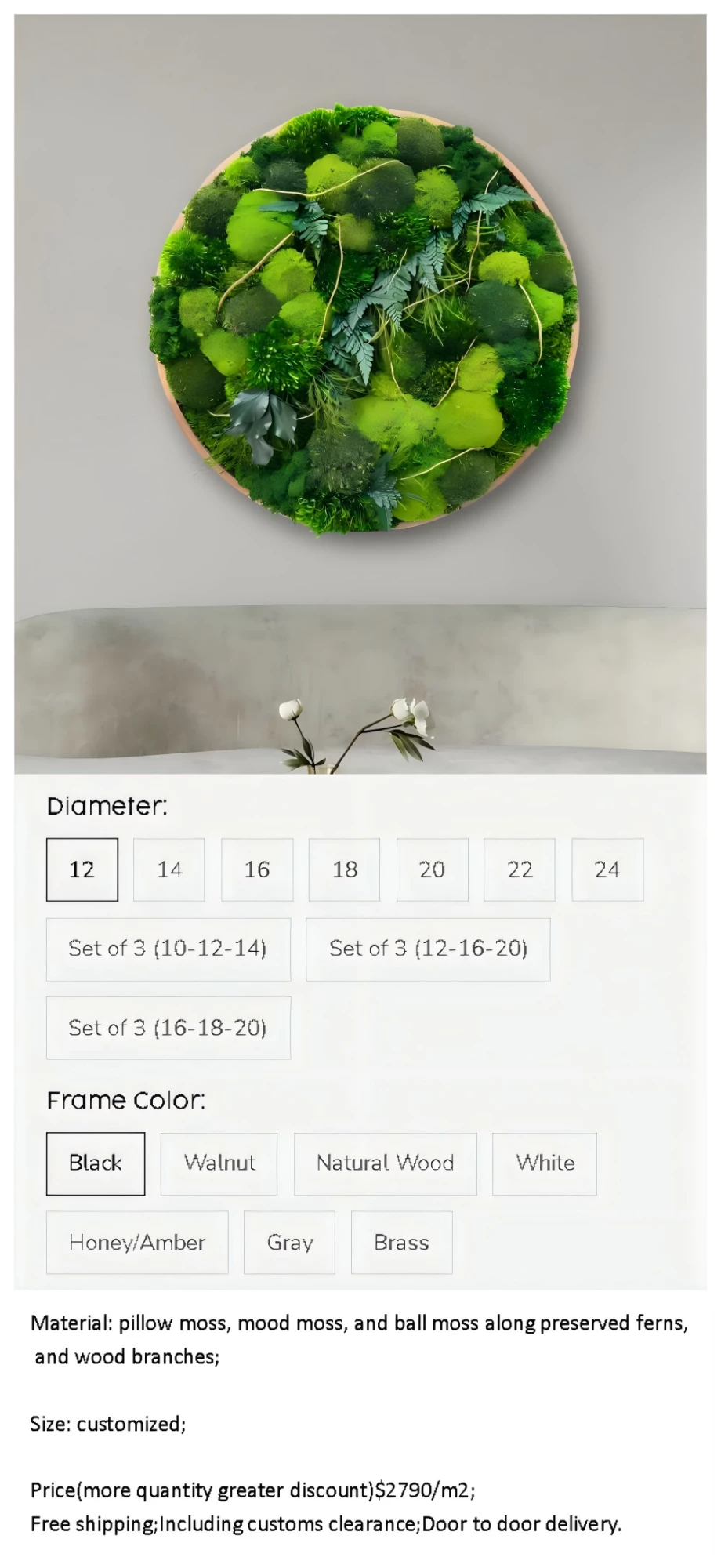 FRAMED ROUND MOSS ART